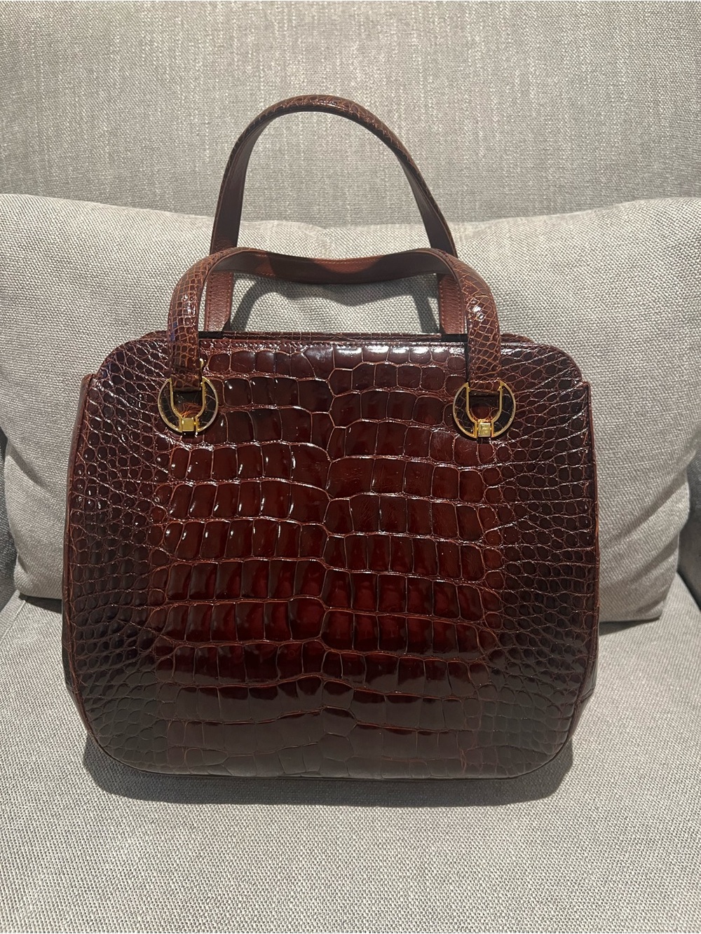 Marino Maestri Italy Brown Croc Embossed Leather Satchel Top Handle Shoulder Bag